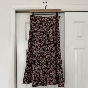 SHEIN Black and Pink Leopard Print A-Line Midi Skirt